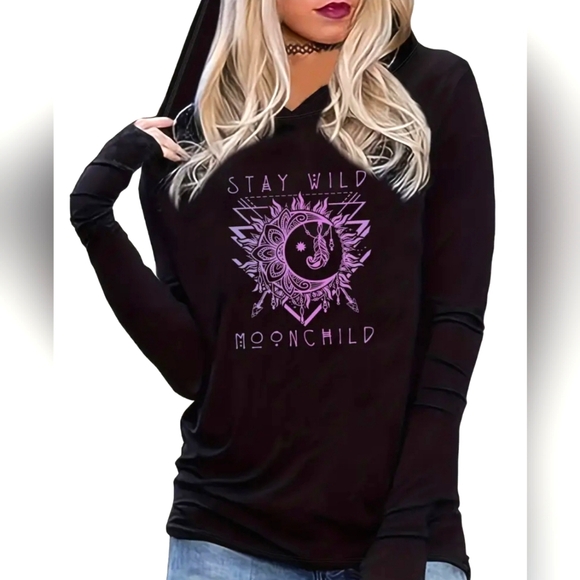 LONG SLEEVE HOODIE REGLAN GRAPHIC TSHIRT stay wild moon 🌙 child - Picture 1 of 2